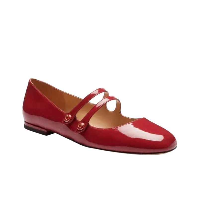 COACH Flat Mary Jane Shoes Women's Red-2