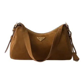 PRADA Suede Handbag Shoulder Bag Medium Size Women's Cinnamon Brown