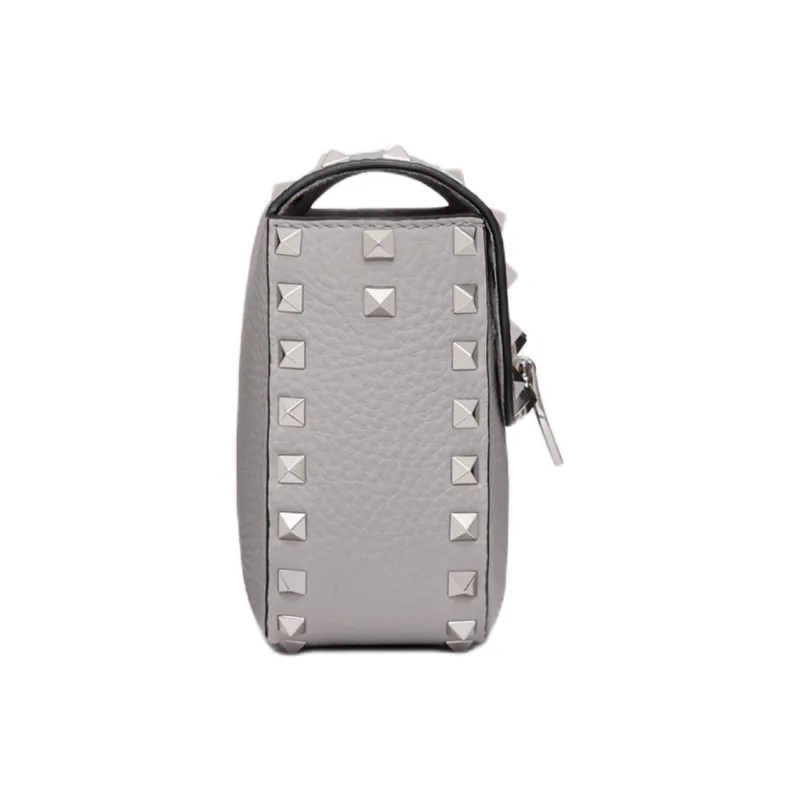 Valentino ROCKSTUD Grain Calfskin Shoulder Bag, Crossbody Bag Women's Gray-2