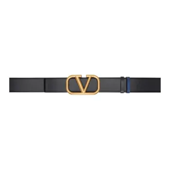 Valentino Signature Double Sided Design Calfskin Leather Belts Men's Black & Blue Width 4CM
