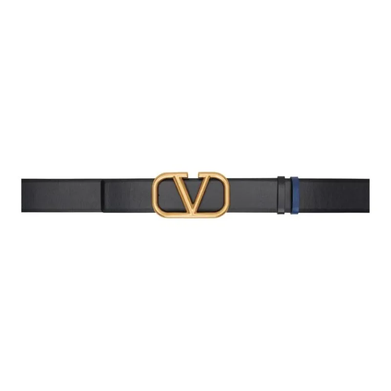 Valentino Signature Double Sided Design Calfskin Leather Belts Men's Black & Blue Width 4CM-0
