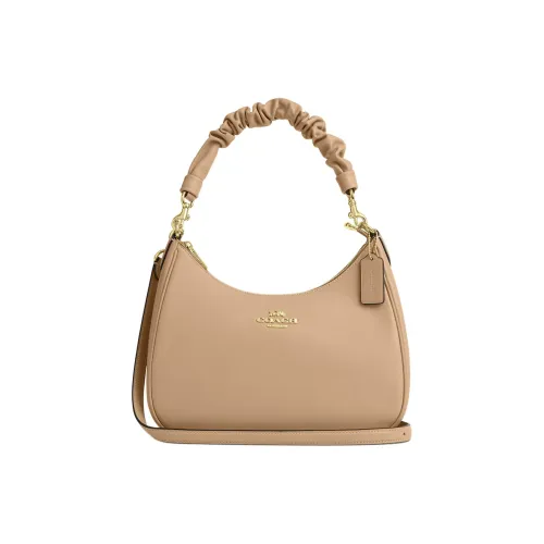COACH Teri Cow Leather One Shoulder Handbags Large Size Women's Brown Yellow