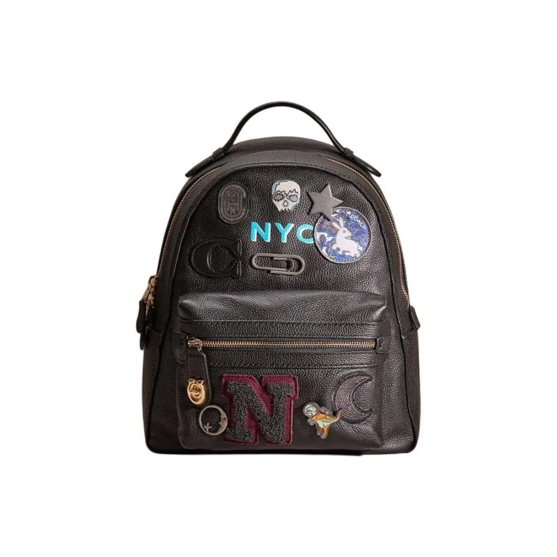 COACH Campus Leather Backpack Large Size Unisex Light Gold/Black-0