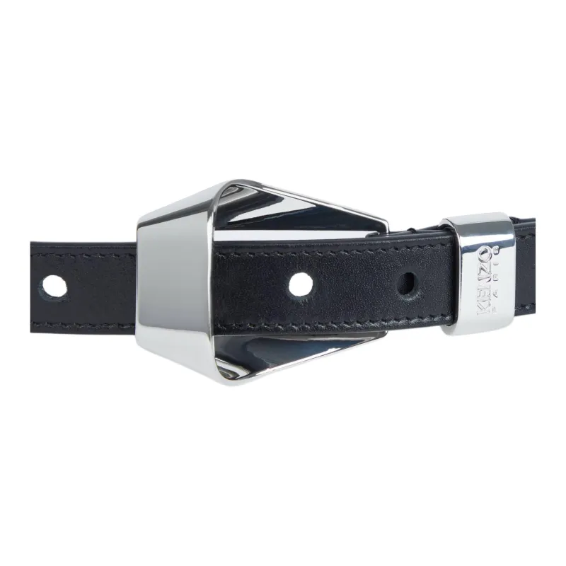 KENZO Ribbon Logo Cow Leather Belts Unisex Black Width  2CM-2