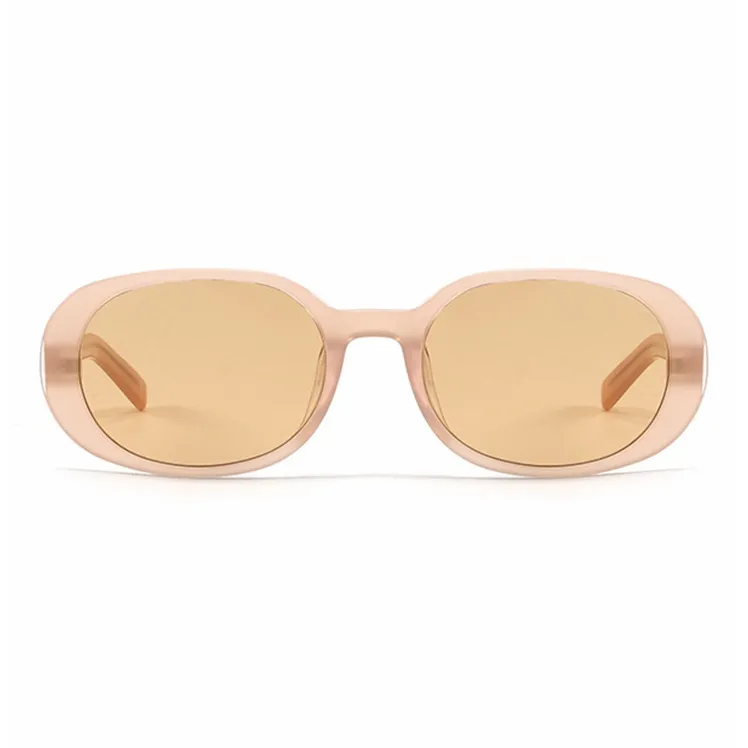 LUNAR Plate Frame Oval Sunglasses Unisex Black Lotus Color White Pink-4