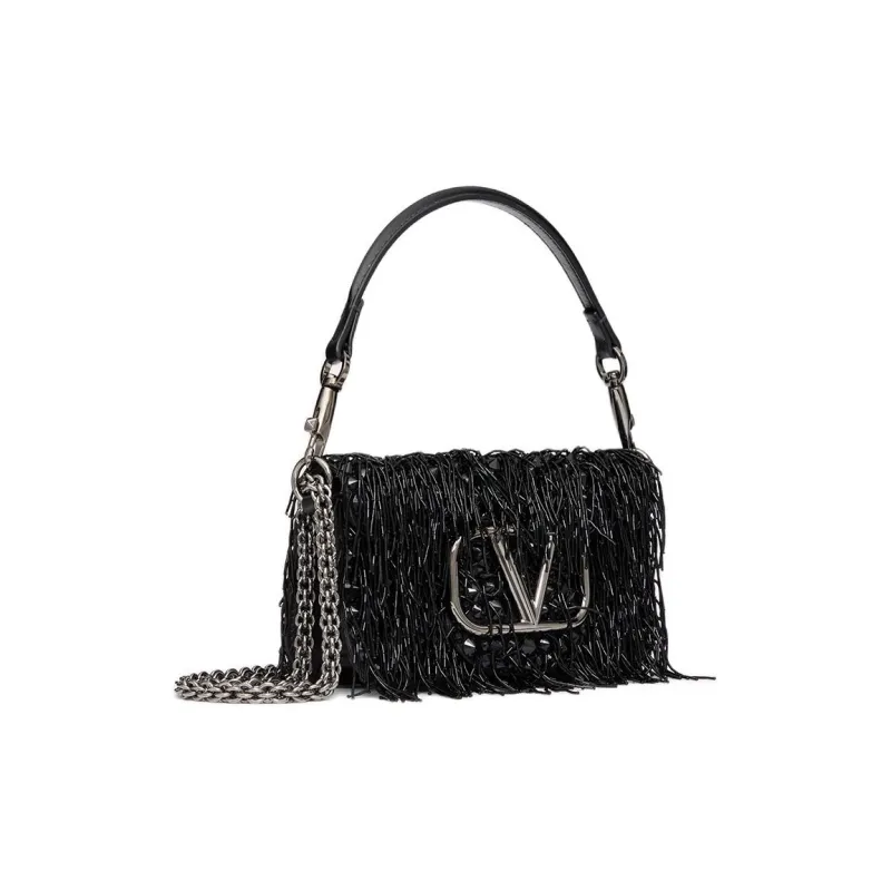 Valentino Embroidery Handbag Shoulder Bag Crossbody Bag Small Size Women's Black-1