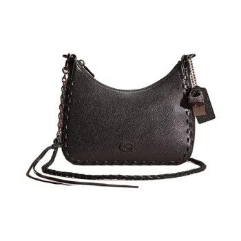 COACH Hobo Leather Paneled Canvas Crossbody Bag Small Size Unisex Black