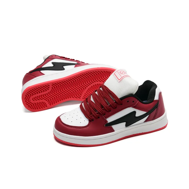 Circle small Skateboard Shoes Unisex Low Top White Red/White Black Sole/White Red Mismatched-3