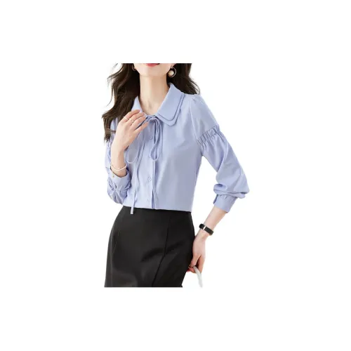 Korean style Chiffon Shirts Women's Blue