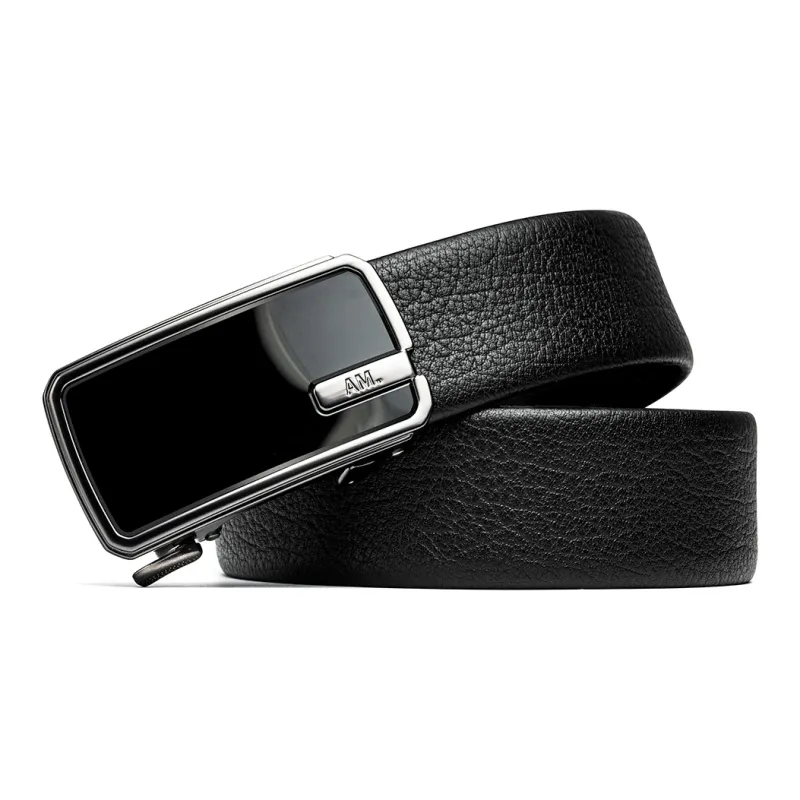 Anthony Miles Textured Top Grain Cow Leather Leather Belts Men's Black Width  3.5cm-1