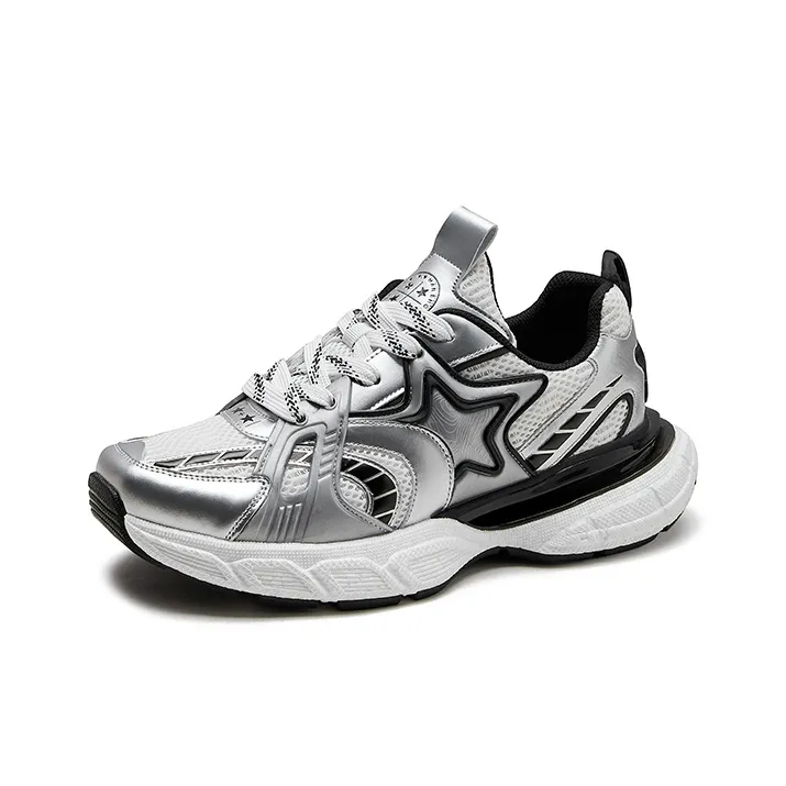 IG+GI Cushioning Slip Resistant Breathable Coverage Lightweight Low Top Chunky Sneakers Men's Black Silver-1