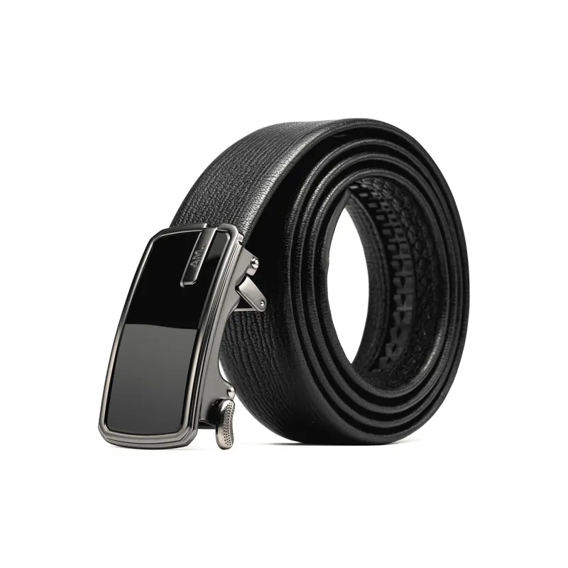 Anthony Miles Zinc Alloy First Layer Of Cowhide Leather Belts Men's Black 3.5cm-0