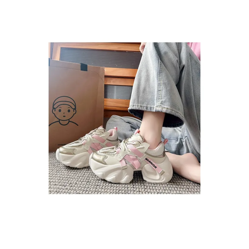 Warrior Non slip Lightweight Low Top Chunky Sneakers Women's Beige Pink-4