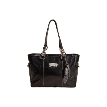 COACH Gallery Patent Leather Tote Bag Shopping Bag Handbag Large Size Women's Black