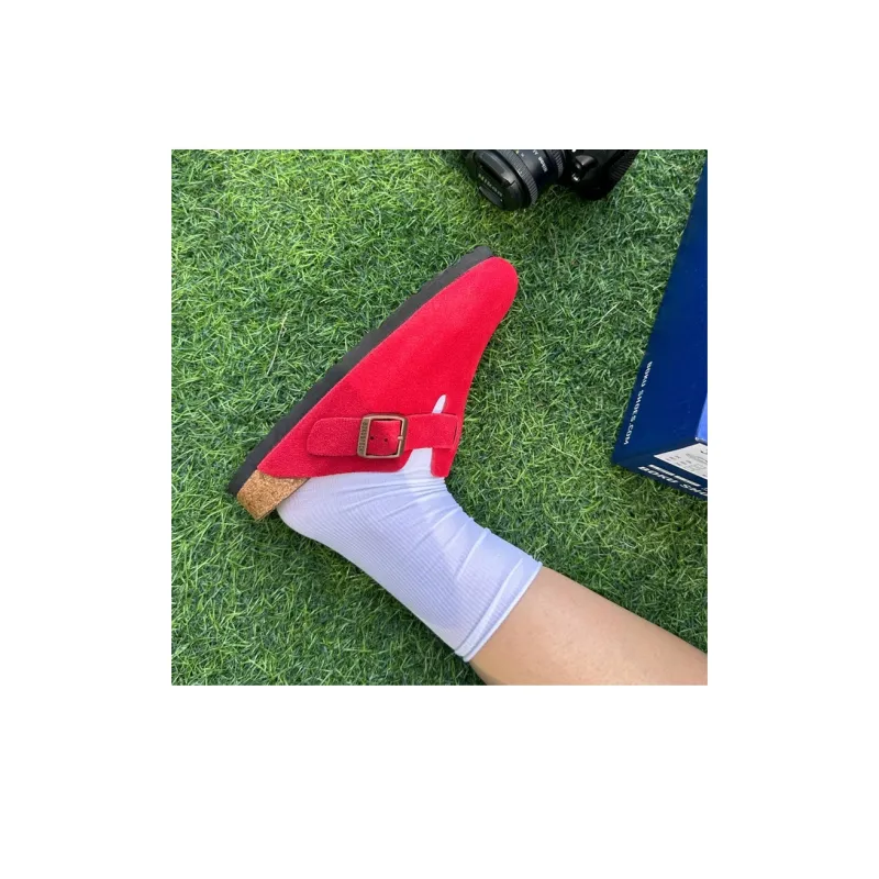 Boku Cork Sole Abrasion Resistant Slip Resistant Closed Toe Slippers Unisex Red-11