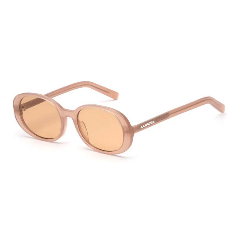 LUNAR Plate Frame Oval Sunglasses Unisex Black Lotus Color White Pink-5