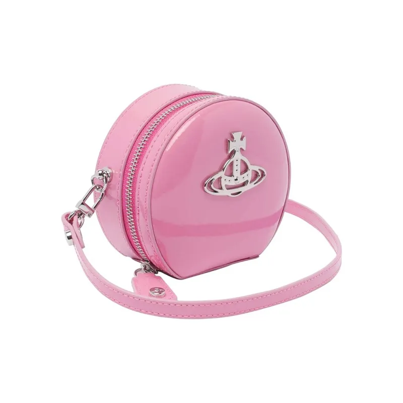 Vivienne Westwood Bright Patent Leather, Cow Leather Round Bag, Shoulder Bag, Crossbody Bag Mini Women's Pink-2