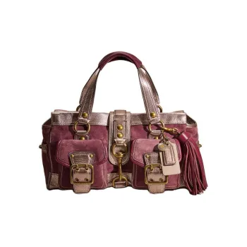 COACH Legacy Suede Handbag Large Size Unisex Plum Blossom Pink