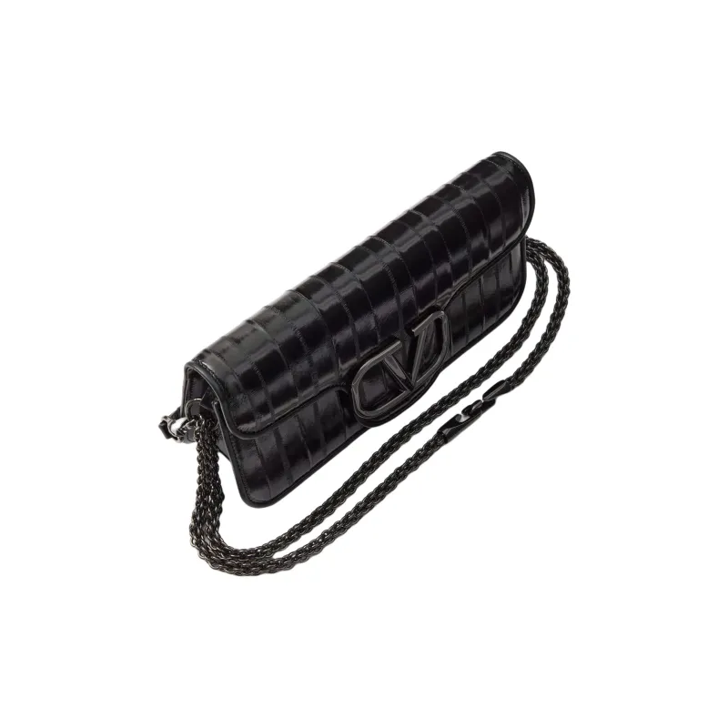 Valentino GARAVANILocò Eel Skin Portable Crossbody Bag, Shoulder Bag Women's Black-3