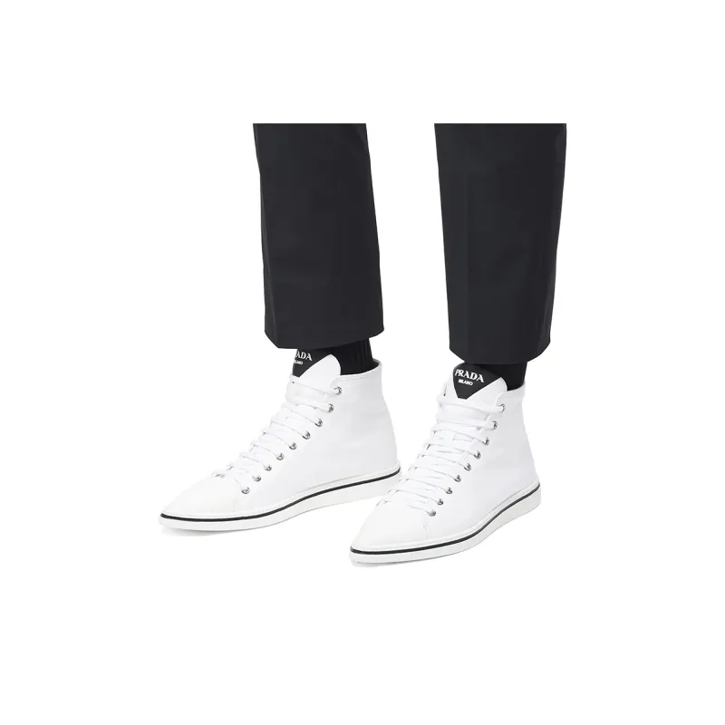 PRADA Canvas Shoes Men High Top White-6