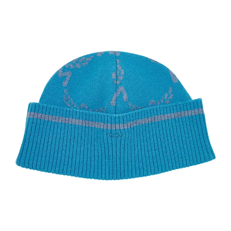 MCM Wool Knitted Fabric Beanies Unisex Sky Blue Green-1