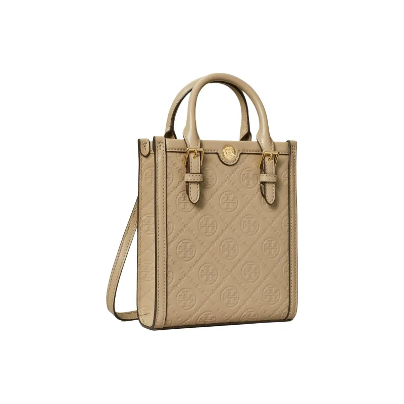 TORY BURCH T Monogram Leather Tote Bag, Shopping Bag, Shoulder Bag, Crossbody Bag, Handbag Mini Women's Clay-1