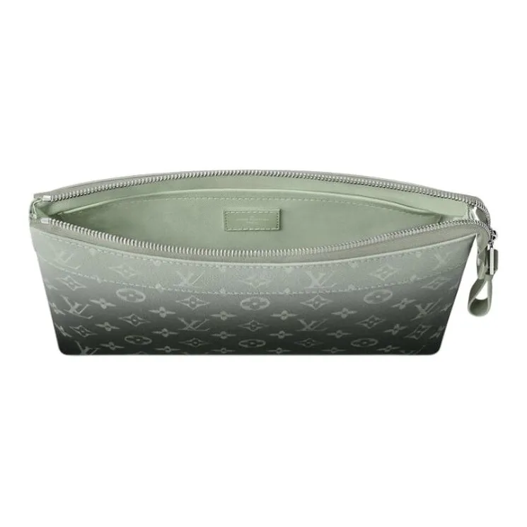 LOUIS VUITTON Pochette Voyage Leather Clutch Men's Khaki Green-1