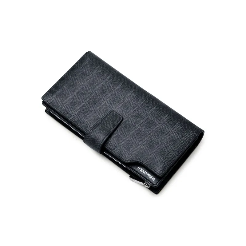 WilliamPOLO PVC Wallet Men's Black Grid Pattern-2