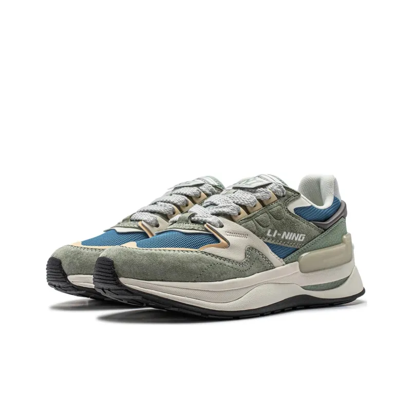 LiNing Cushioned Slip Resistant Low Top Casual Shoes Women's Green Blue White-2