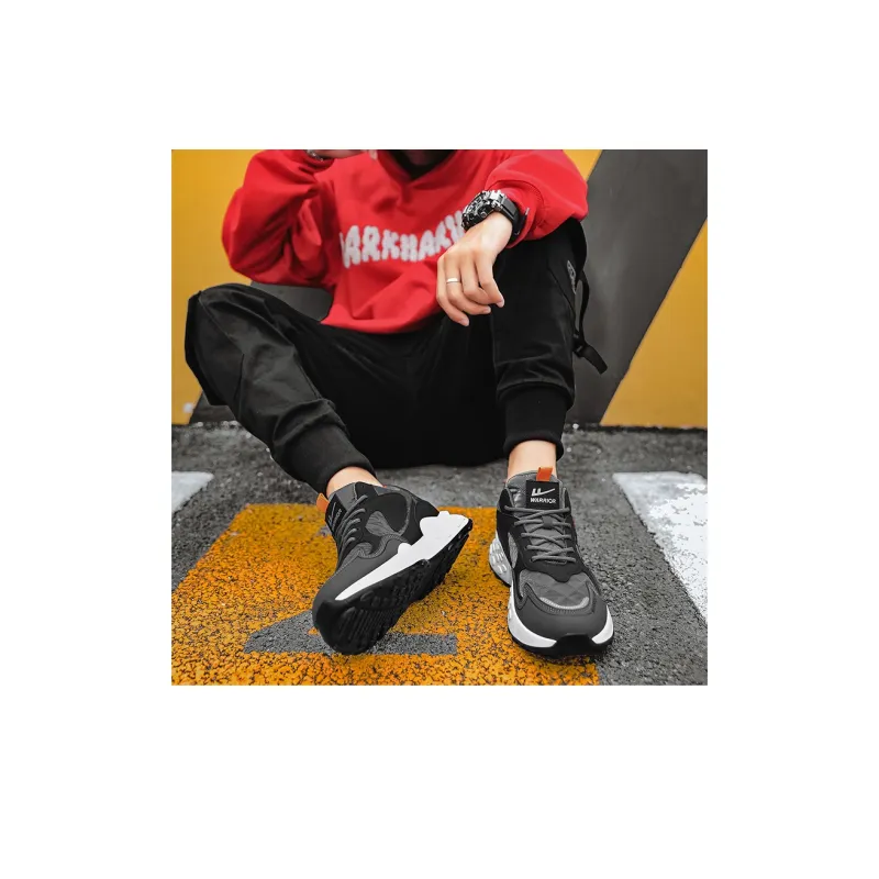 Warrior Slip Resistant Abrasion Resistant Shock Absorbers Low Top Chunky Sneakers Men's Black Gray Orange-9