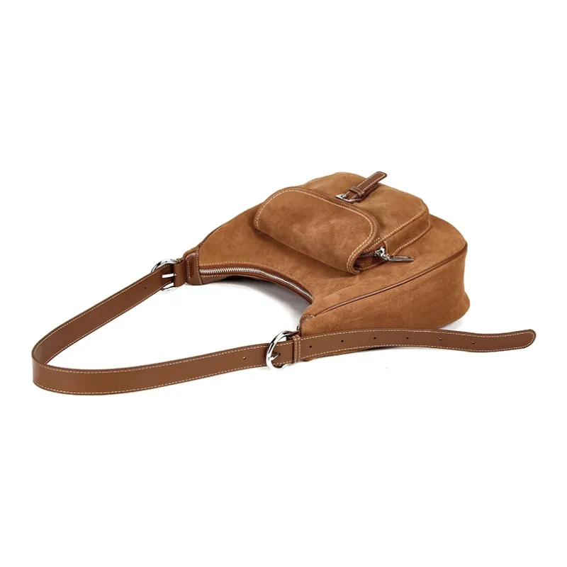 YOCAMU Cow Leather Shoulder Bag Women's Brown-3