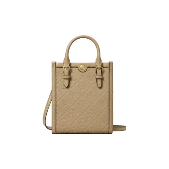 TORY BURCH T Monogram Leather Tote Bag, Shopping Bag, Shoulder Bag, Crossbody Bag, Handbag Mini Women's Clay