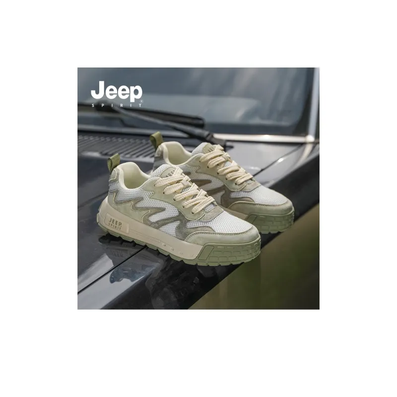 JEEP SPIRIT Single Mesh Versatile Breathable Non-slip Lightweight Low-Top Skateboard Shoes Men's Dragonwell Green-9