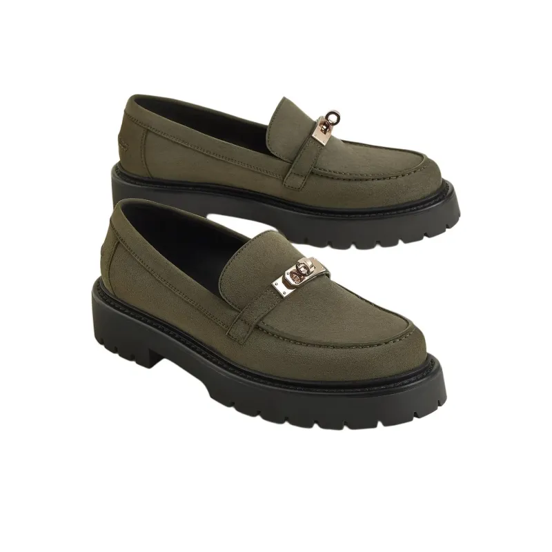 HERMES Icone Loafers Women's Green-2