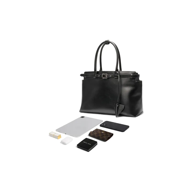 BELLE Split Cow Leather+Synthetic Leather Shoulder Bag, Crossbody Bag, Handbag Tubas Women's Black-2