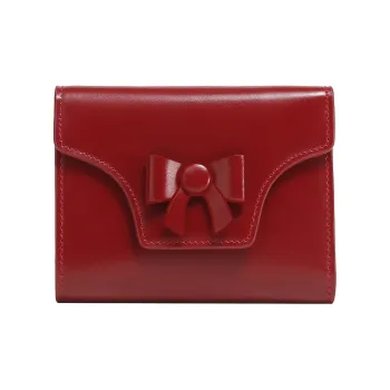 Miao Di Cow Leather Wallet Money Clip Foldable Cropped Coin Purse Clutch Multifunction Card Holder Regular Women's Red