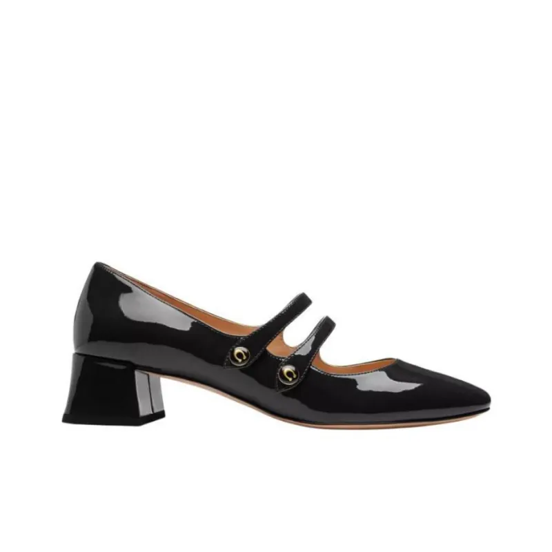 COACH Angelina Block Heel Mary Jane Shoes 4cm Women's Black-1