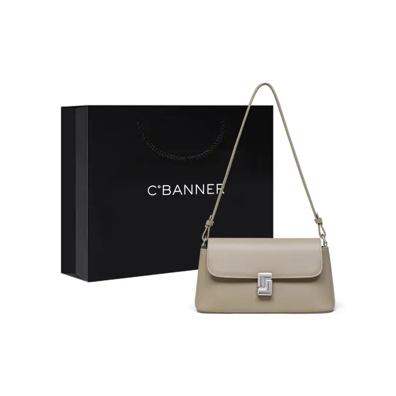 C°BANNER Split Cow Leather With Synthetic Leather Shoulder Bag Women's Black/Foam Gray/Salt Khaki-3
