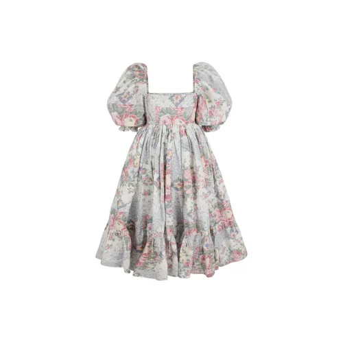 Selkie Short-Sleeved Dresses Women's White Background With Seasonal Flower Petal Patchwork Print