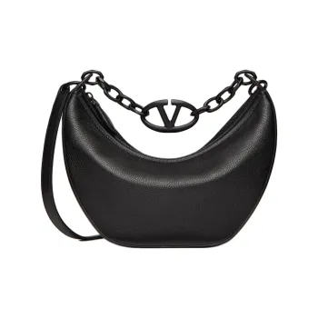 Valentino Grained Calfskin Hobo Bag Portable Crossbody Bag Shoulder Bag Small Size Women's Black