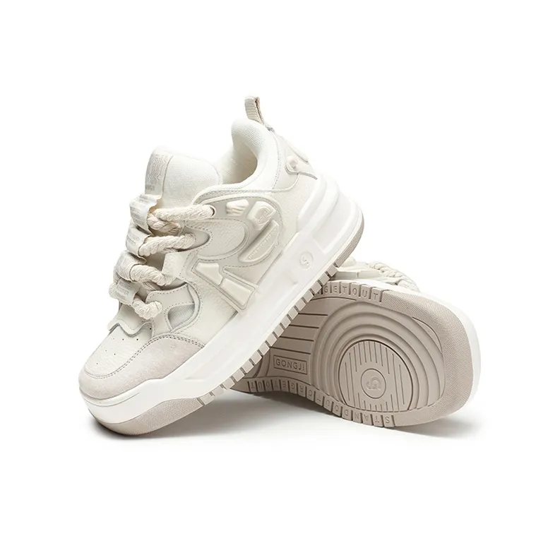 GONGJI Raw Coconut Cocoa Slip-Resistant Cushioning Height Increasing High-Top Skateboard Shoes Women's-4