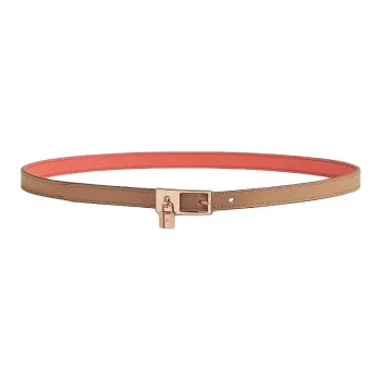 HERMES Brand Logo Rose Gold-Plated Leather Belts Unisex Brown/Red Width: 1.5cm