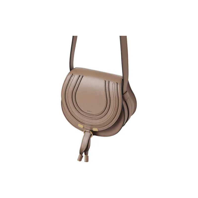 Chloe Marcie Bright Calfskin Saddle Bag, Shoulder Bag, Crossbody Bag Trumpets Women's Wood Rose-1