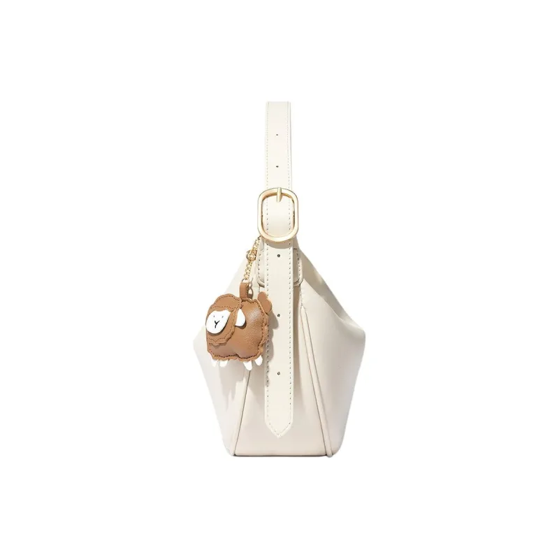 RED DRAGONFLY Cow Leather Crossbody Bag Dumpling Bag Women's Black/Ecru-2
