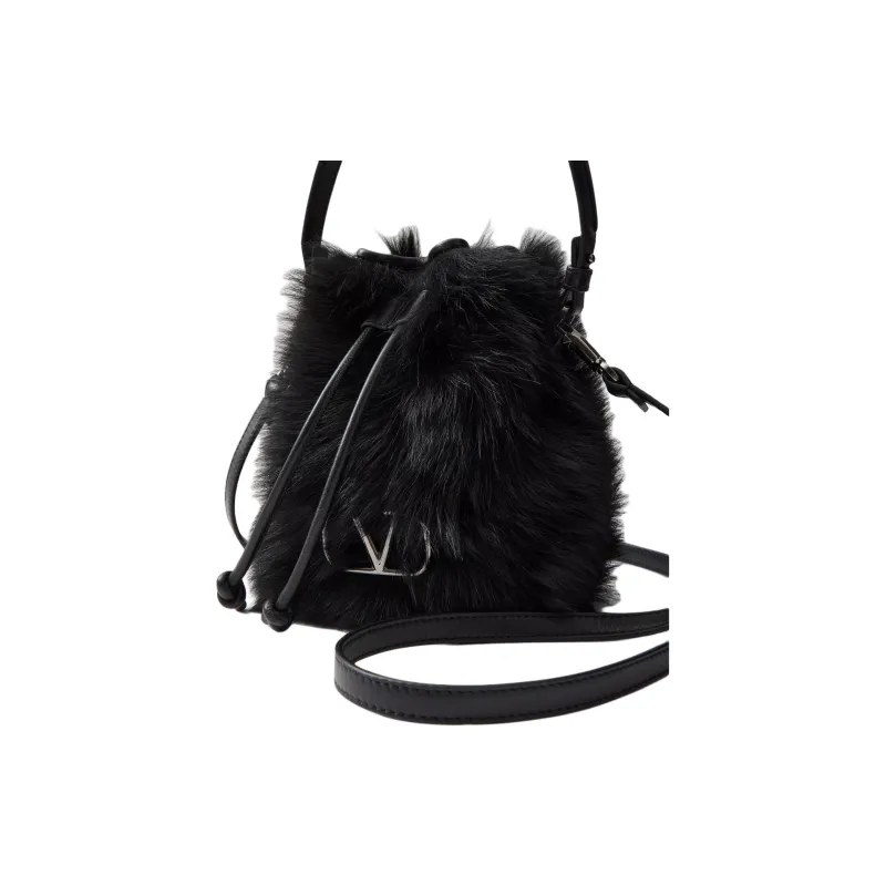 Valentino Sheepskin Bucket Bags Shoulder Bag Crossbody Bag Handbag Mini Women's Black-6