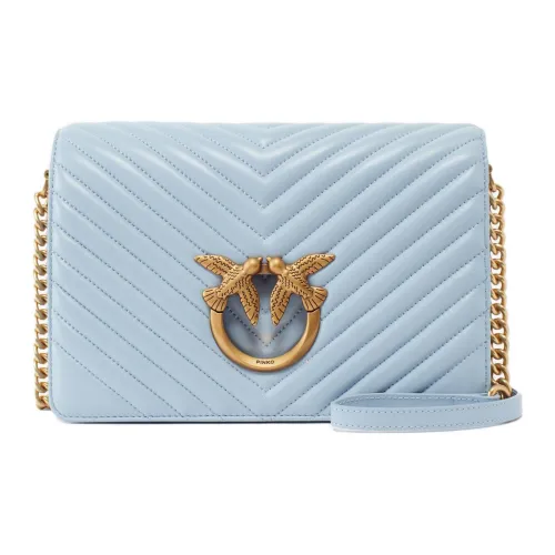 PINKO Click Series Sheepskin Patchwork With Cow Leather Crossbody Bag Shoulder Bag Women's Blue