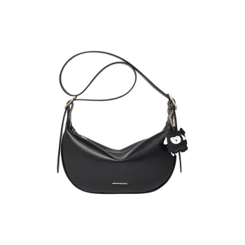 RED DRAGONFLY Cow Leather Crossbody Bag Dumpling Bag Women's Black/Ecru