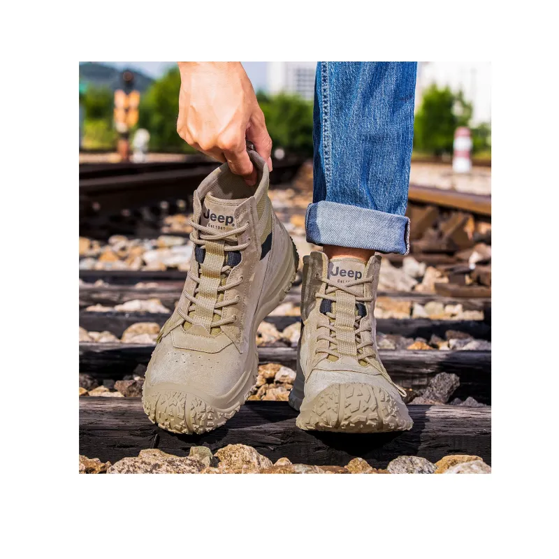 Jeep Wear Resistant Slip Resistant Crew Outdoor Boots Men's Khaki-14