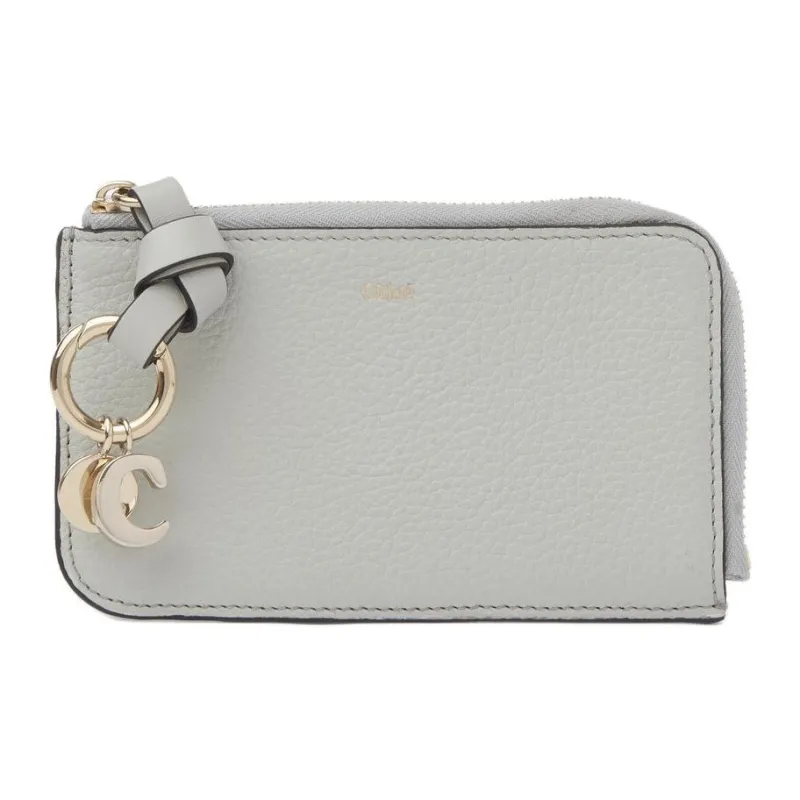 Chloe Alphabet Grained Leather Coin Purses Wallets Women's Dusty Blue-0