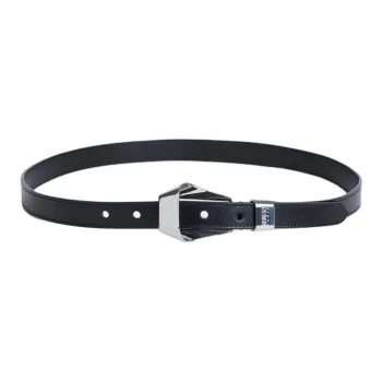 KENZO Ribbon Logo Cow Leather Belts Unisex Black Width  2CM